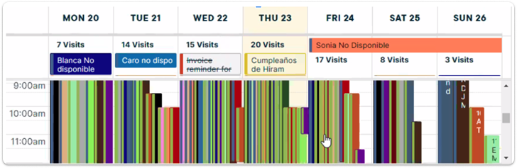 Dense schedules become impossible to read making it impossible to find availability